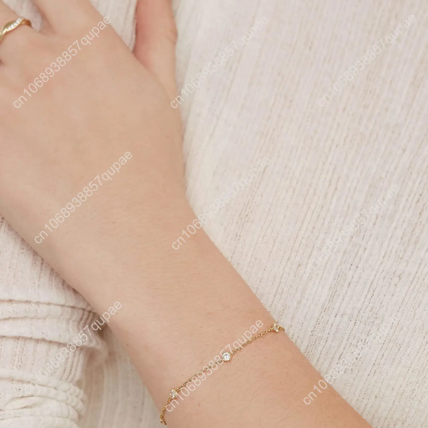 14K Gold Plated Beaded Cuban Cubic Zirconia Simulated Diamond Station Infinity Chain Bracelets for Women | Adjustable Chai