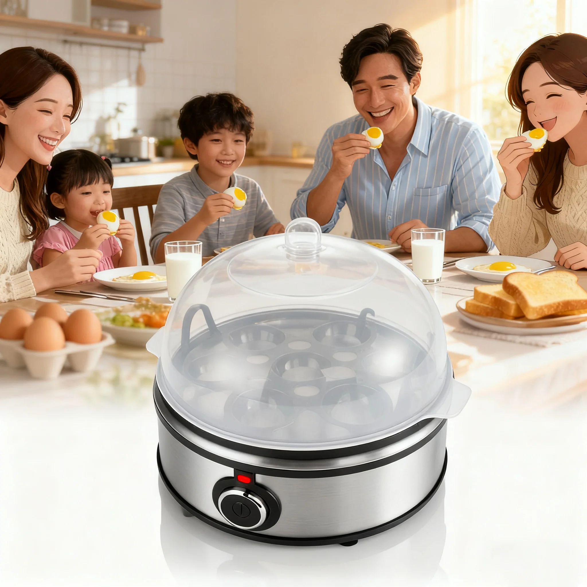 

Электрическая пароварка для яиц, 350 Вт, многофункциональная автоматическая емкость 7 яиц, легко чистящаяся машина для завтрака, яйцеварка 220 В