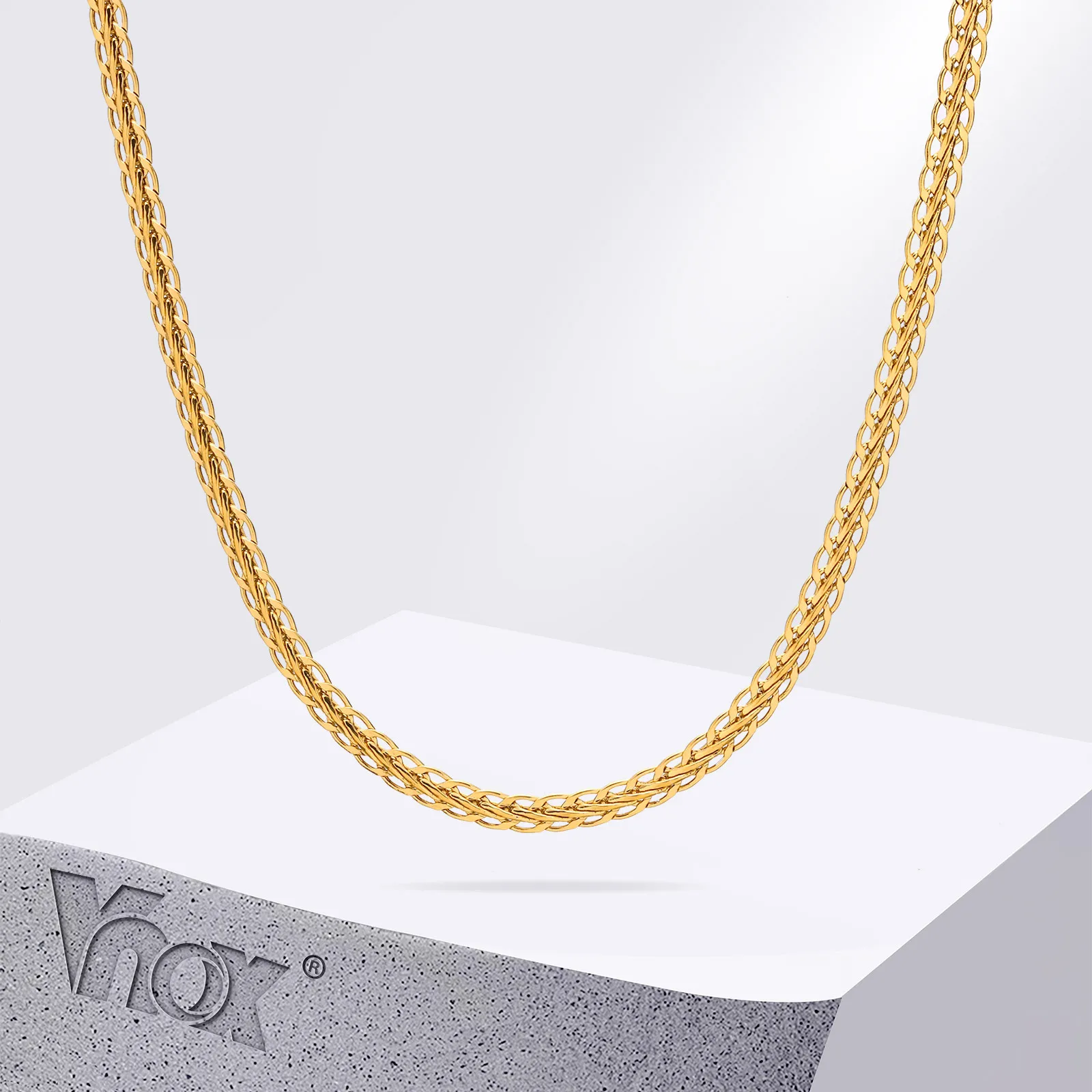 Vnox Handmade Woven Chain Necklaces for Men Women, Gold Plated Stainless Steel Square Franco Chain Necklaces Collar Jewelry