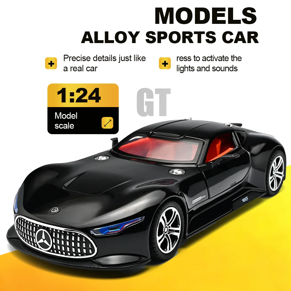 

1:24 Vision GT Sports Car Toy Miniature Diecast Alloy Model Sound and Light Pull Back Doors Opened Vehice Children's Puzzle Gift