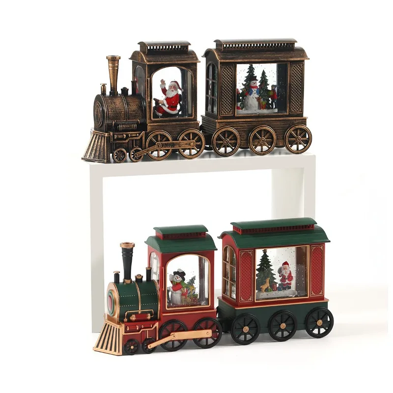 Christmas glow with music water filling train decorations music box