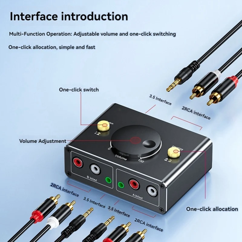 3.5Mm To 2RCA Audio Switcher Bidrectional Switcher 1 In 2 Out Or 2 In 1 Out Dual RCA To 3.5Mm Splitter Switcher