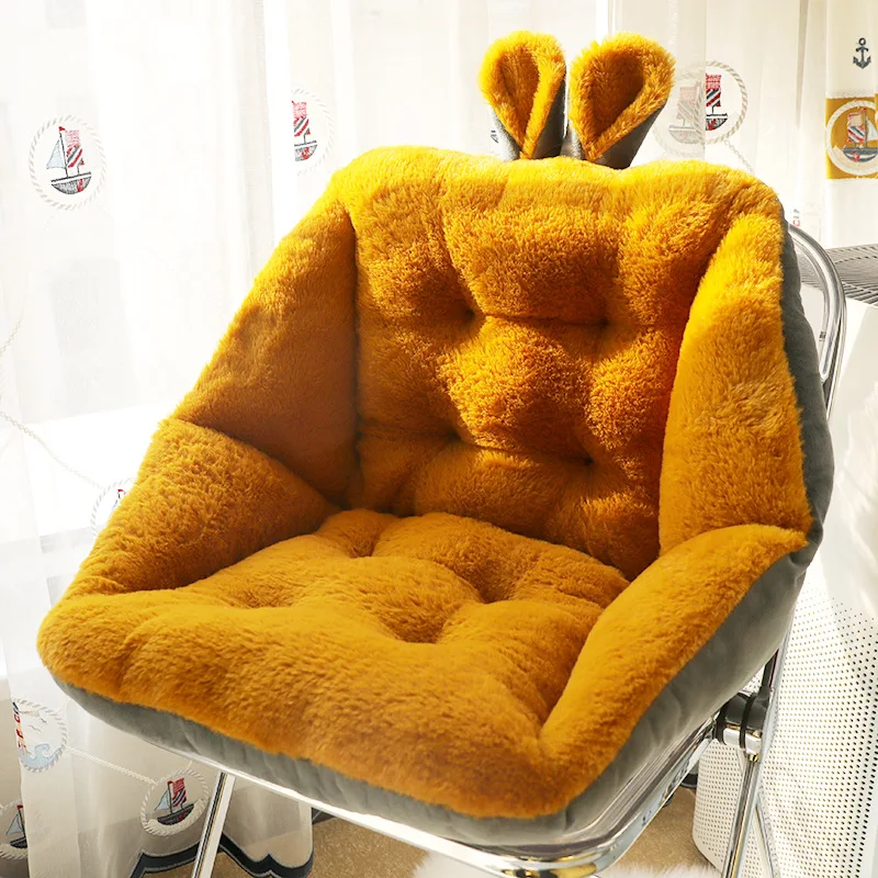 Solid Color Warm Plush Cushion for Office Cartoon Seat Cushion with Lumbar Support Half Enclosed Hip Pad for Student Dorm