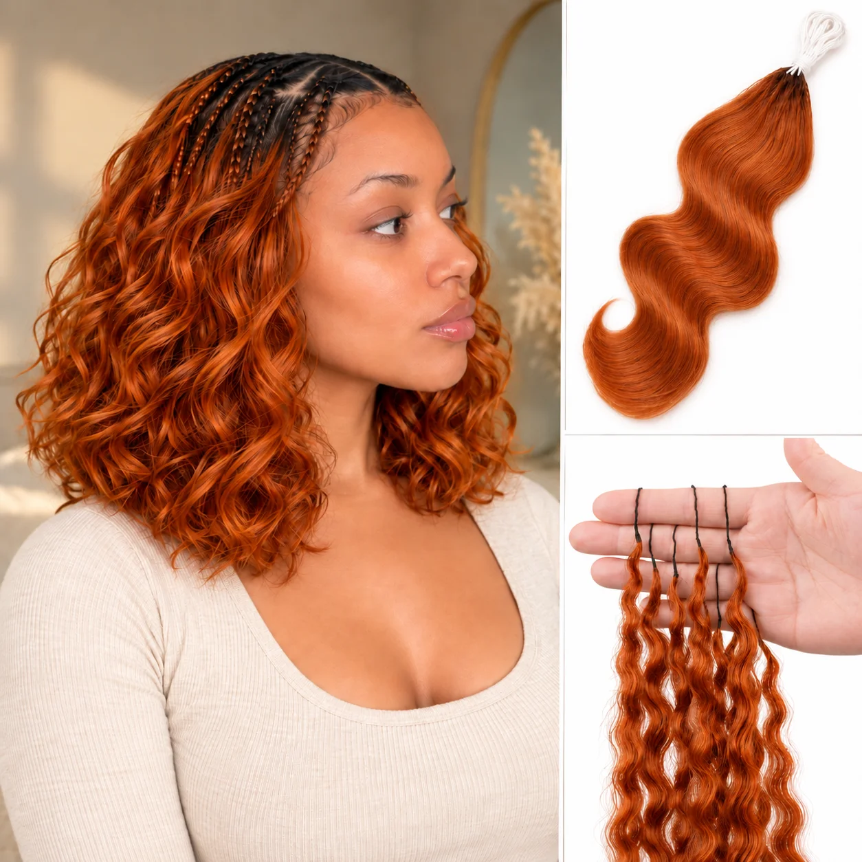Ginger Copper Body Wave Short Length Feather Crochet Human Hair Miracle Knots Knotless Invisible Pre Separated Braiding Hair