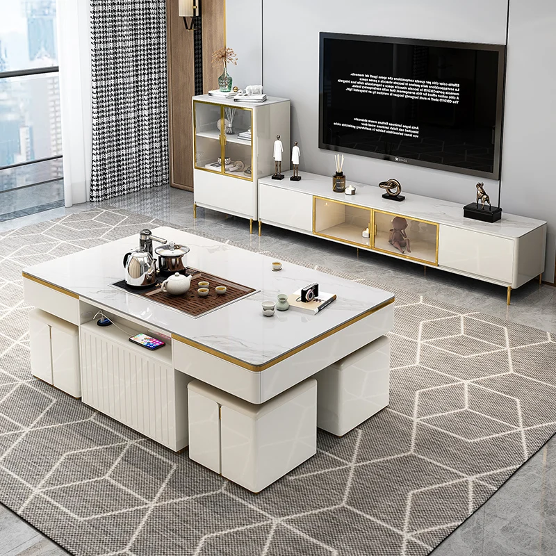Clear  Adjustable Coffee Tables Luxury Design White Floor Smart Coffee Table Modern Living Room Bijzettafel Home Furn