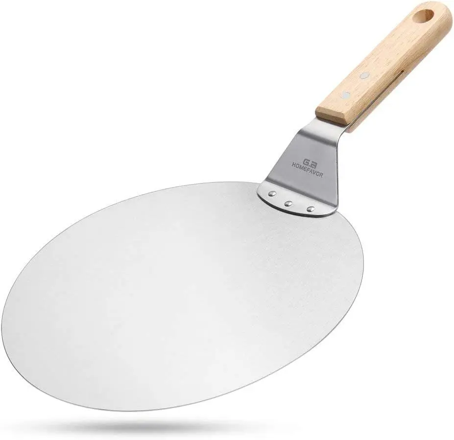 3 Pcs 10 Inch Round Stainless Steel Large Pizza Peel Shovel with Wooden Handle