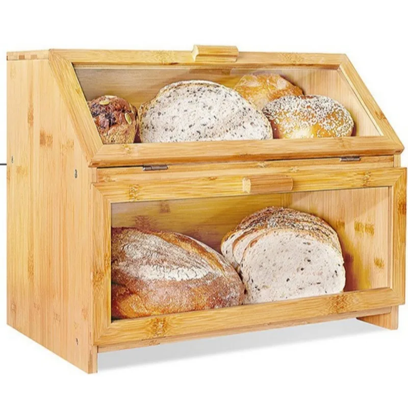 Two Layer Bamboo Bread Case Storage Baskets Organization Home Kitchen Shelf Food Keeper Cabinet Organizer 2026 New