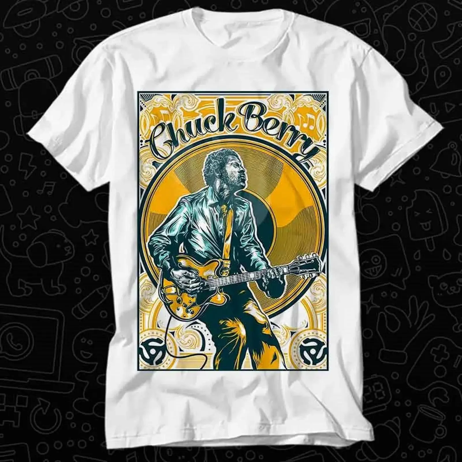Chuck Berry Perform Guitar T Shirt For Top Adult Vintage Music Best Movie OZ179 vintage Washed Slightly Breathable Unisex