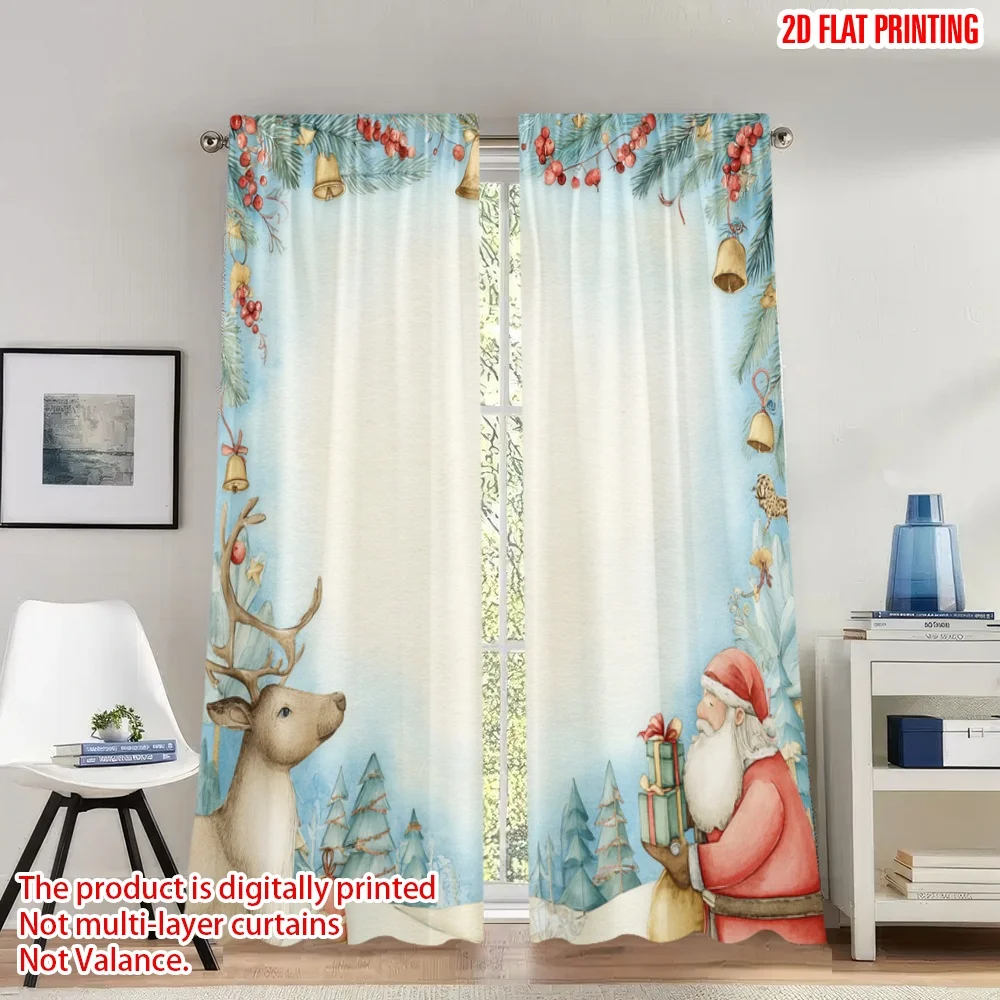 

2pcs 2D flat printing Merry Christmas Trendy Curtains Christmas Reindeer Santa Claus Gifts Digital Printed Polyester Drapes
