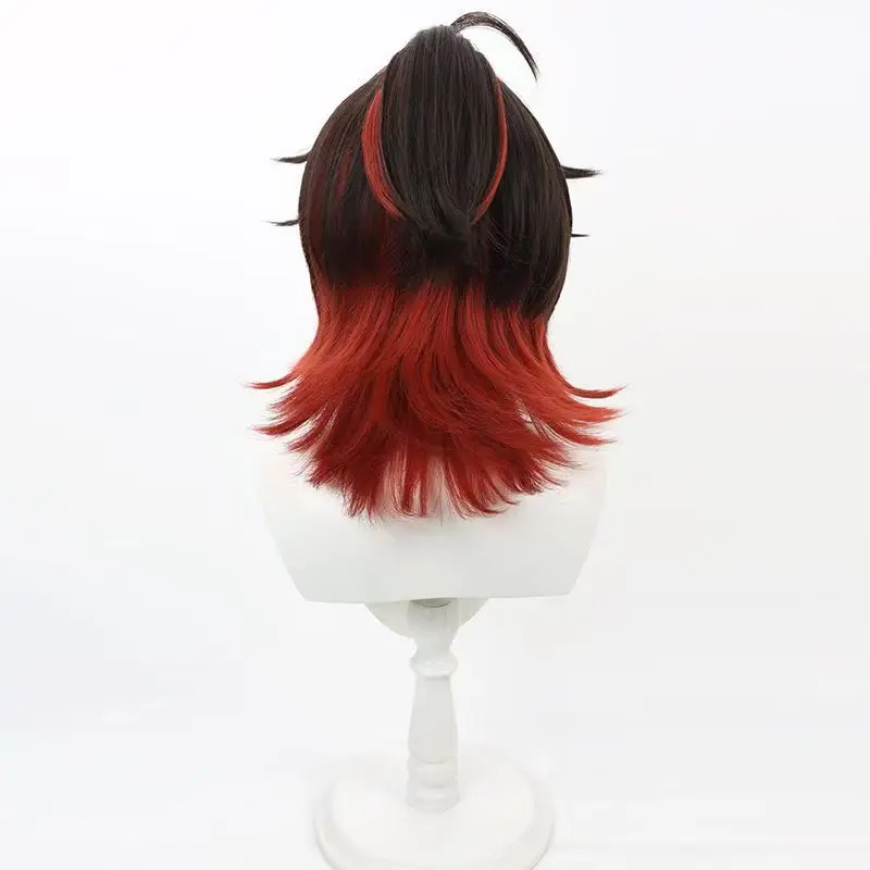 Genshin Impact Gaming Cosplay Wig Brown Red Gradient Half Ponytail Wig Matte Heat Resistant Synthetic Hair for Halloween Party