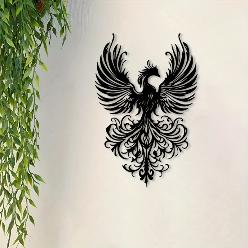 CIFBUY Elegant Phoenix Rising Metal Wall Art Statue Weatherproof Iron Mural Decor Study Office Wall Ornament Collector Special