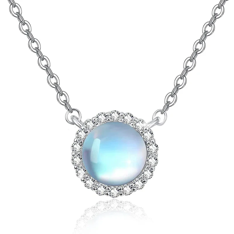 Huitan Romantic Imitation Moonstone Pendant Necklace for Women Temperament Elegant Bridal Wedding Necklace New Fashion Jewelry