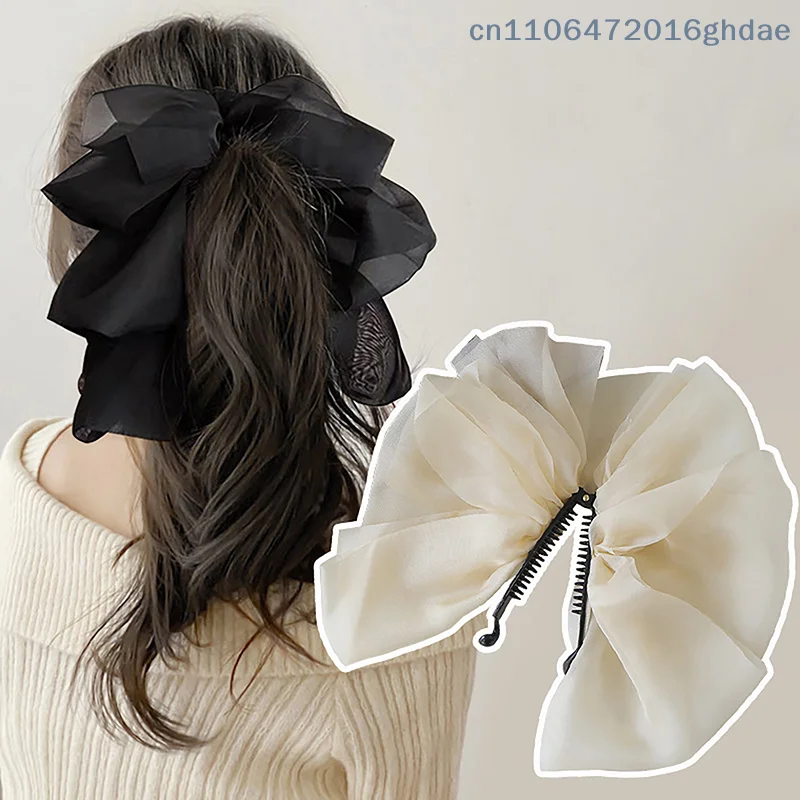 

（Summer6）New Chiffon Bow Banana Clip High Ponytail Hair Grip Clip Female Vintage Vertical Clip Claw Top Clip Headdress Female