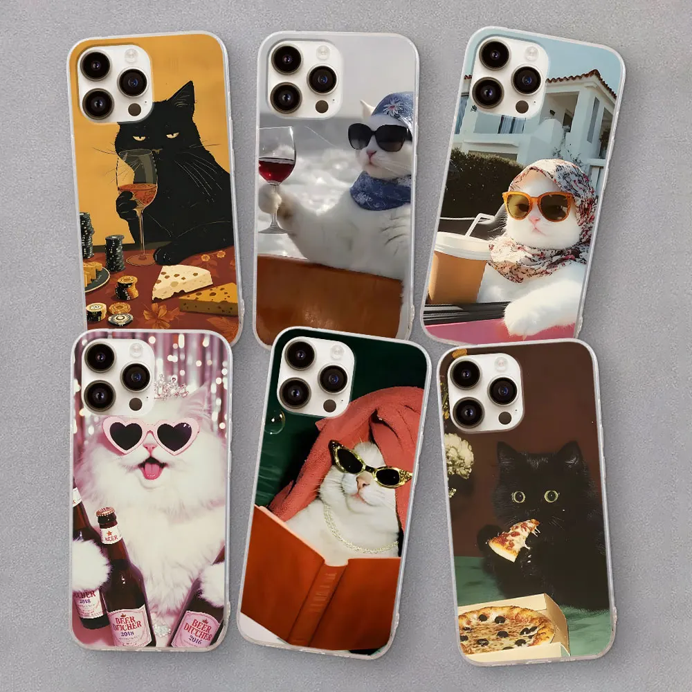 Coque de téléphone souple transparente en Silicone, chat drôle, vie quotidienne, pour Apple iPhone 11 7 8 13 15 14 Plus 16 Pro Max X XS XSMax