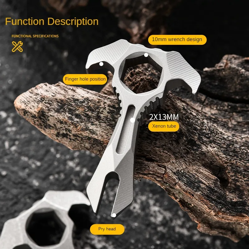 Wrench TC4 Titanium Alloy Crowbar Keychain Pendant Multi-function Open Delivery Gadget self-defence EDC Tool With 2*13mm Groove