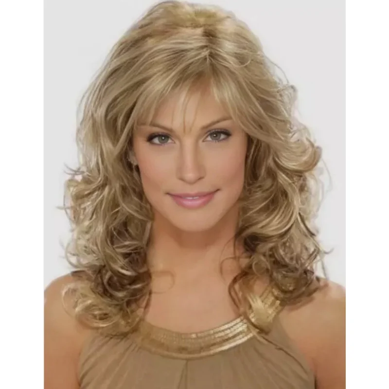 

Средние вьющиеся светлые смешанные парики из синтетических волос для женщин, мягкие натуральные повседневные