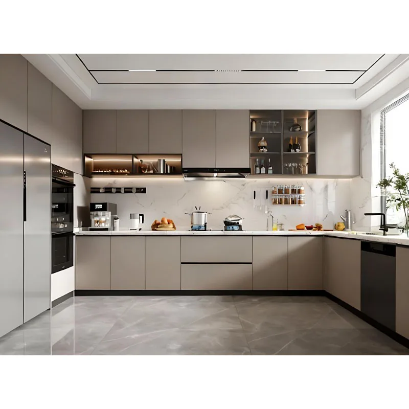 Modern Pine Wood Kitchen Cabinets Storage Cupboards Large Storage Space Fully Customized for Whole House Water Resistantpromote