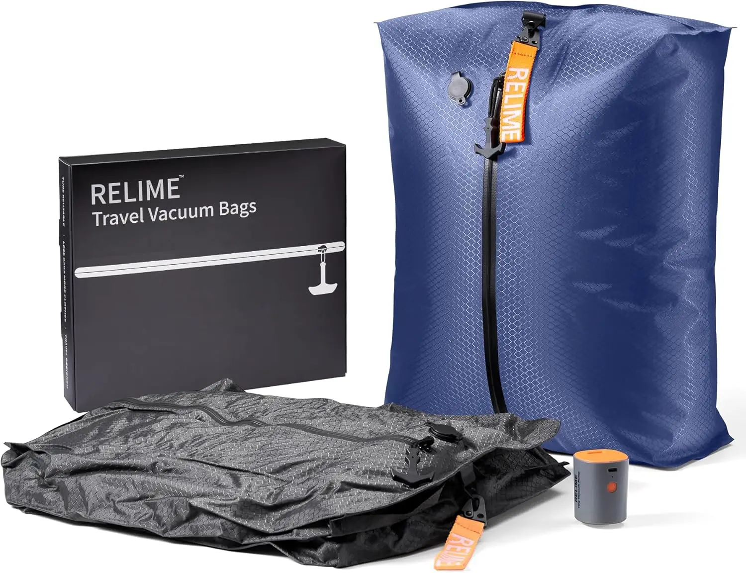 

Vacuum Compression Bags with Wireless Pump, 2PC Set for Travel Luggage, Space Saving Packing Cubes for Clothes, Gray & Blue