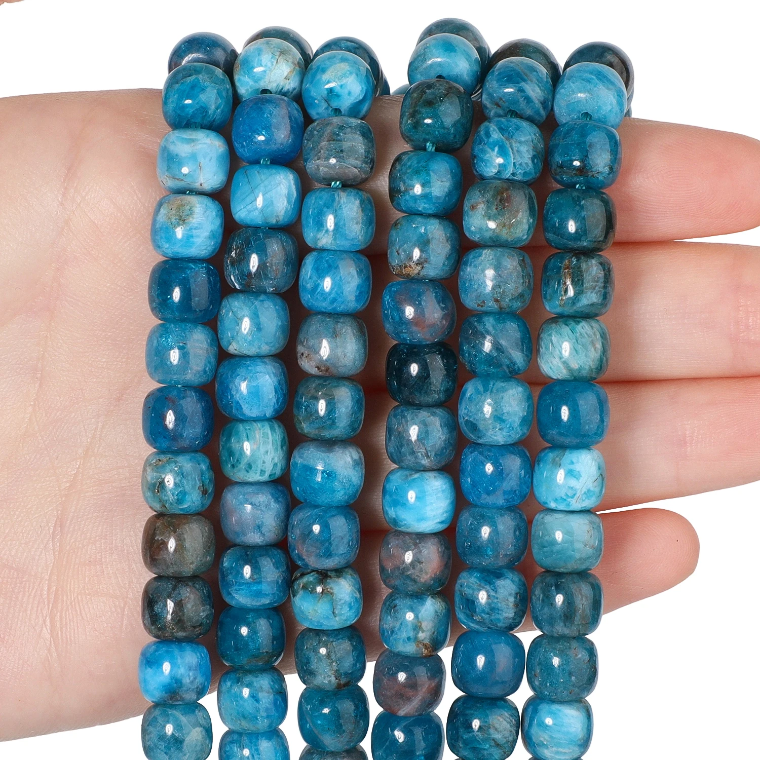 7x8mm Natural Drum Shape Stone Blue Apatite Stone Beads DIY Charms Bracelets Loose Beads For Jewelry Making Supplies