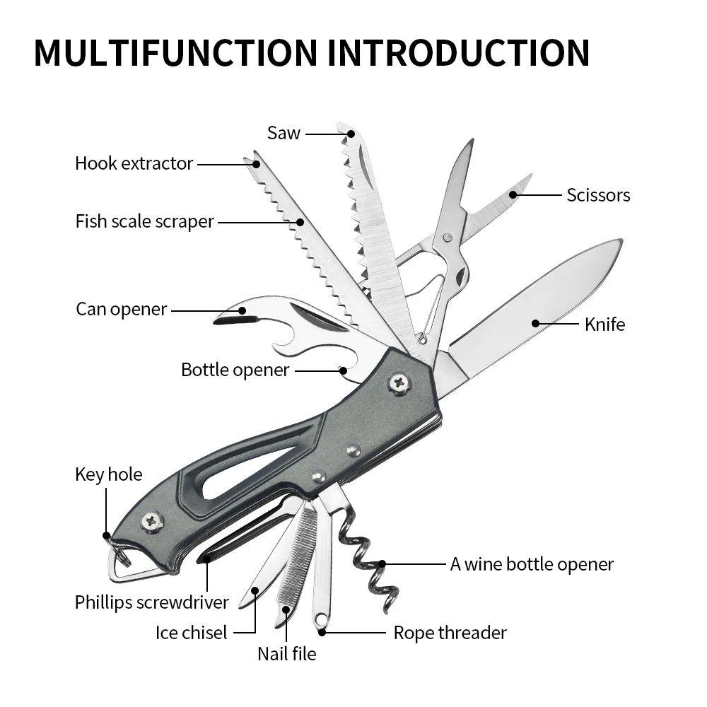 Multitool Folding Swiss Knife Keychain Outdoor Camping Hunting Self defense Pocket Knife Scissor Box Opener Cutter EDC Tool