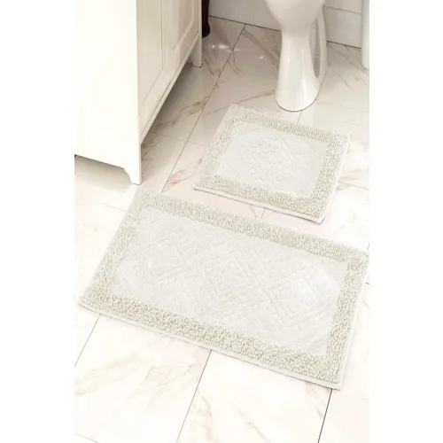 Anchor Home Cotton Toilet Seat Pad Bath Mat Set Rugs Cream 2'li