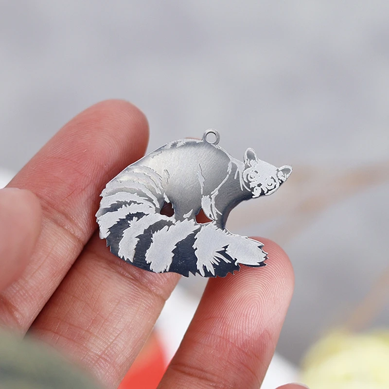 2Pcs Cute Raccoon Charms for Jewelry Making Punk Necklace Keychain Wild Animal Pendant diy Accessories Stainless Steel Materials