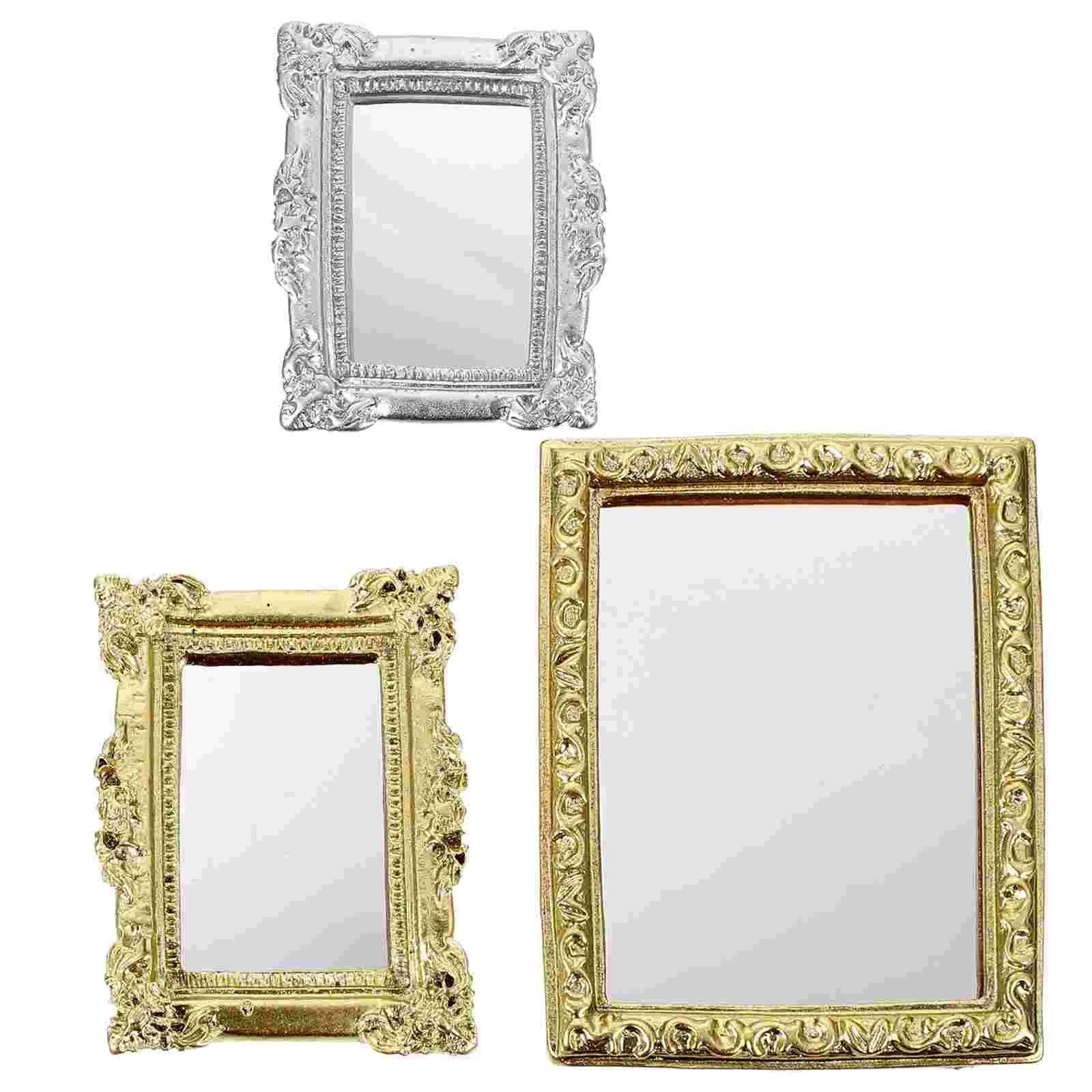 

3 Pcs Decor Dollhouse Mirror Gold Floor Crafts Mini Baby Classic Retro Toys Wall Mirrors Decorative