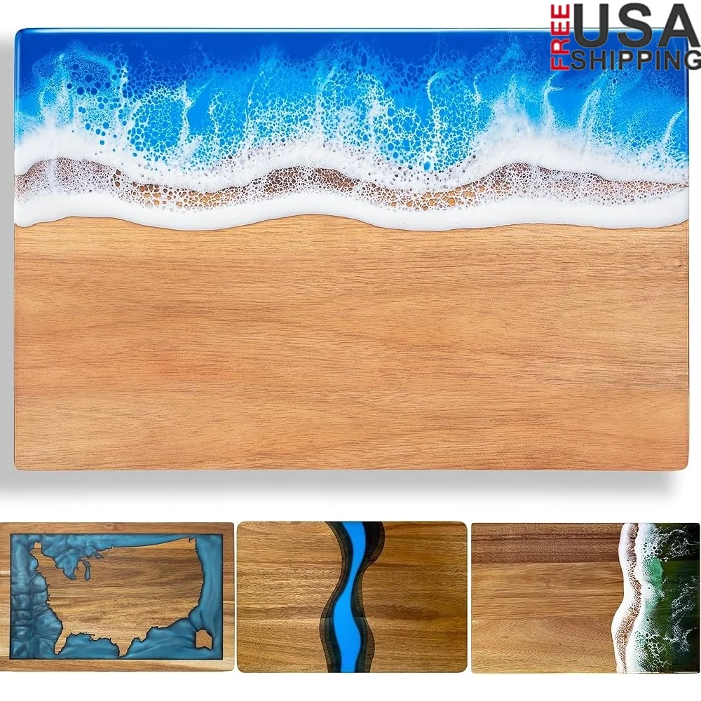 

Handcrafted Acacia Wood Cutting Board Unique Kitchen Resin Art Serving Charcuterie Board Meal Prep Durable Slip Resistant