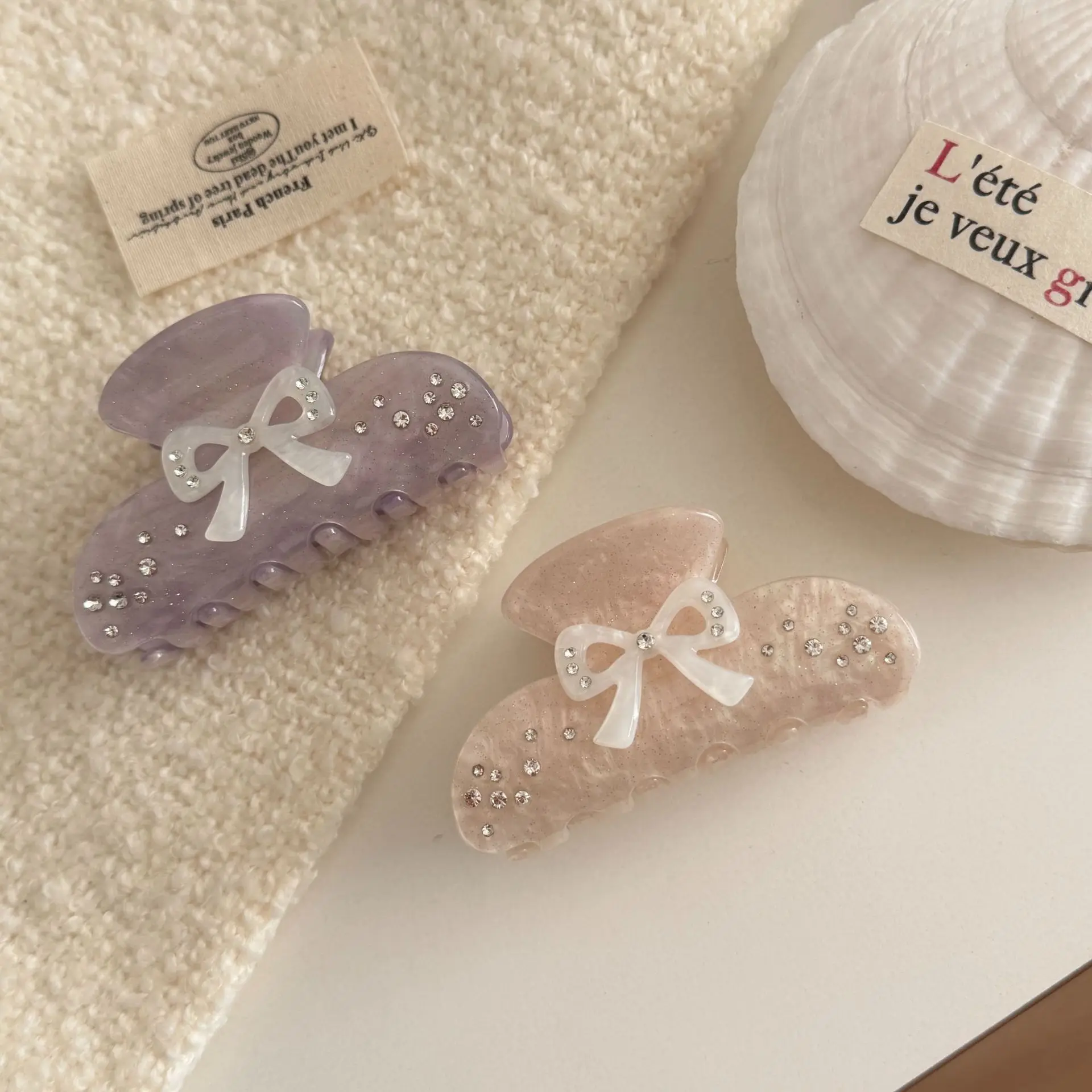 Hair Claw Clip Acetate Rhinestone Bow Non Slip Updo Women Sweet Elegant Versatile Premium Portable Daily Comfortable