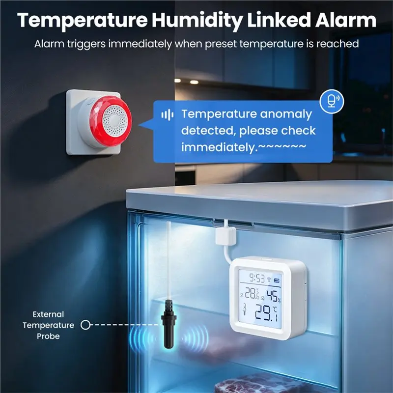 IALJ-Tuya Smart Home Wifi Thermo-Hygro Meter Temperature And Humidity Sensor With External Probe APP Remote Monitoring Data View