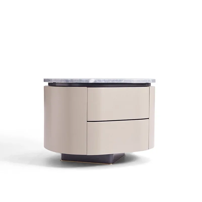 Italian minimalist bedroom new niche high-end marble solid wood bedside cabinet baking paint