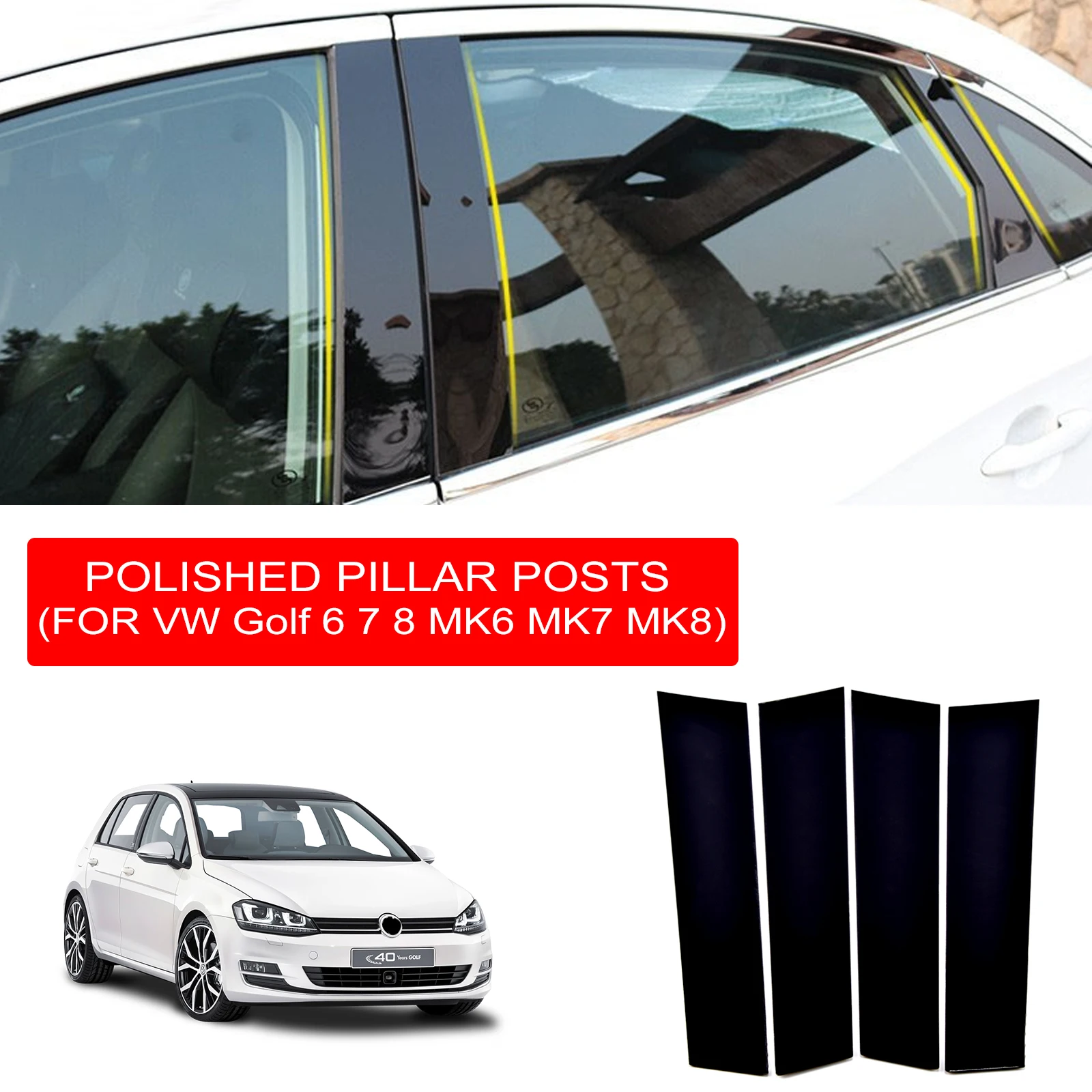 Car Window B-Pillars Decorative Stickers For Volkswagen VW Golf 6 7 8 MK6 MK7 MK8 Door Pillars Post Trim Styling Accessories,4PC