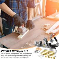Pocket Hole Drill Guide Pocket Dowel Hole Jig System Set Adjustable Woodworking Tools With Square Drive Bits Wrenches Drill Stop
