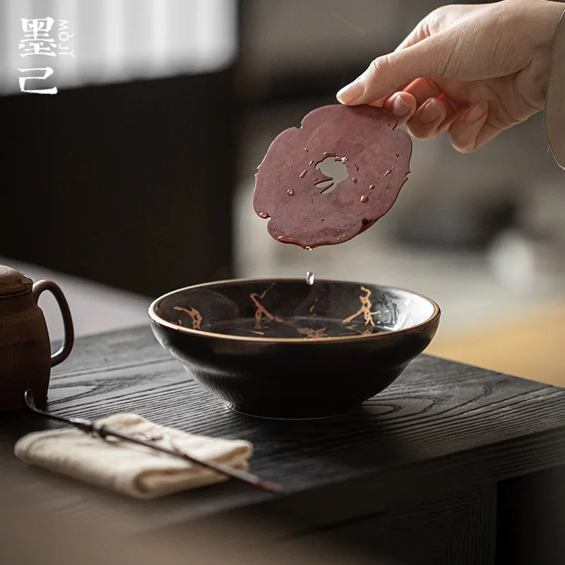 Ceramic pot bearing, gold-plated antique tea table, copper accessories, teapot tray, tea ceremony accessories