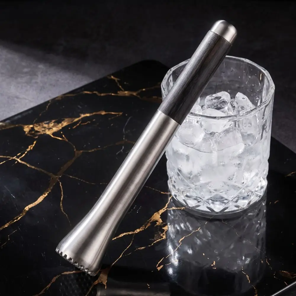 304 Stainless Steel Ice Crusher Anti-Slip Wood Handle Ergonomic Ice Crushing Hammer Labour Saving Long Handle Cocktail Muddler