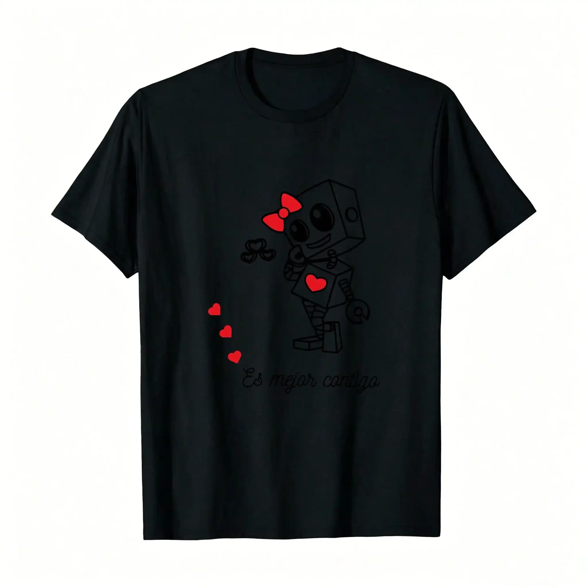 1pc Romantic Robot Love Graphic  Couple T-Shirt_,Breathable And Comfortable Short-Sleeved Round-Neck Top, Suitable For All Seasons, Everyday Wear For Women