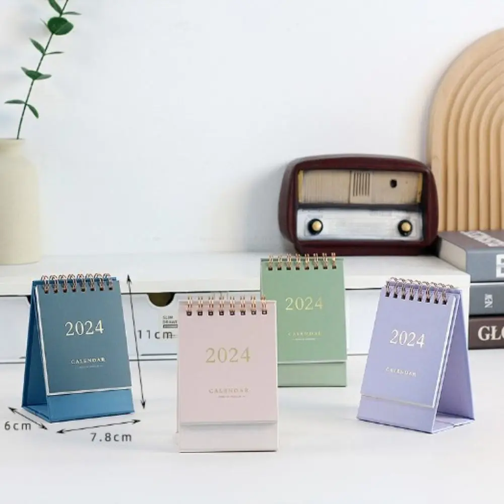 Simple Minimalism Mini Desk Calendar Paper Mini 2024 Calendar Planning Standing Flip Calendar Notepad