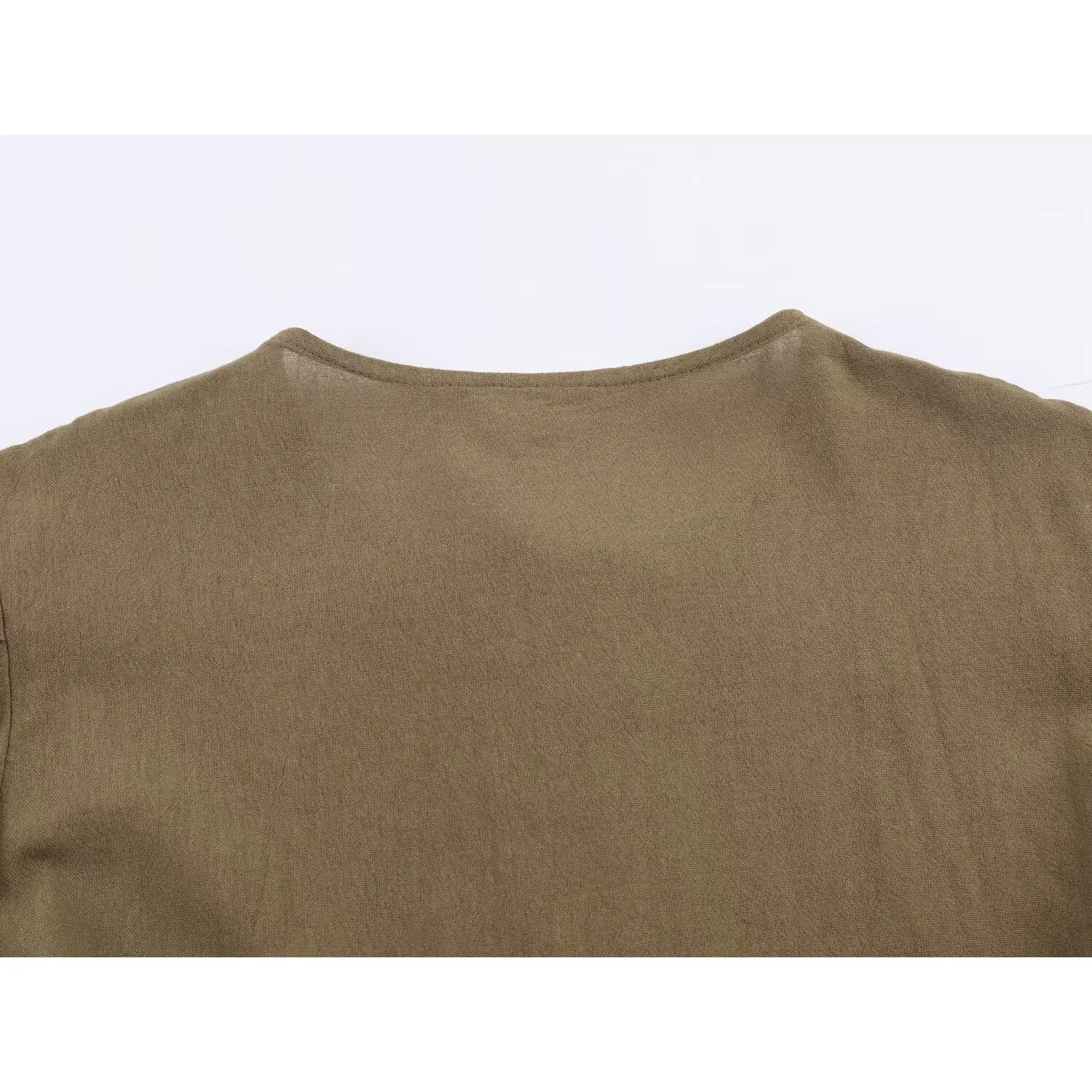 KASLEAD Nieuwe dames Faion Eenvoudige losse borst Geborduurd irt Ademend polyestervezel Lang Sve rond Ne-knopdetail