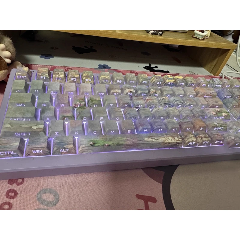 PBT 키캡 130키 워터 릴리 테마 키캡 세트 커스텀 체리 프로파일 염색 승화 측면 각인 반투명 키보드 캡