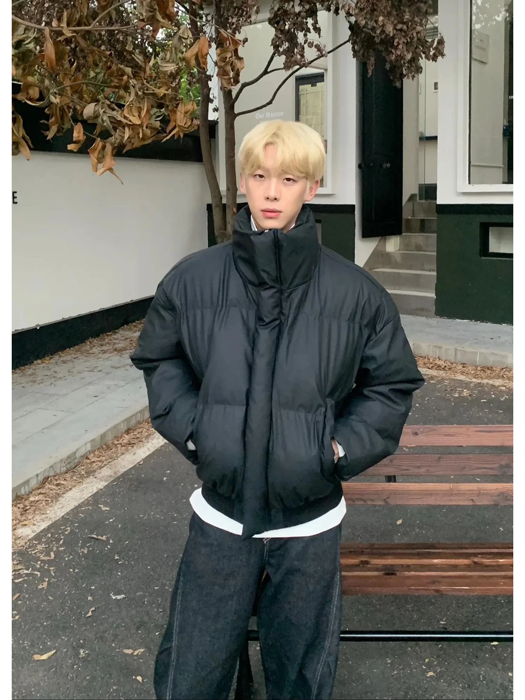 

Мужская зимняя утепленная куртка Bla с высоким воротником, ветрозащитная, из искусственной кожи, утолщенная, укороченная, износостойкая верхняя одежда