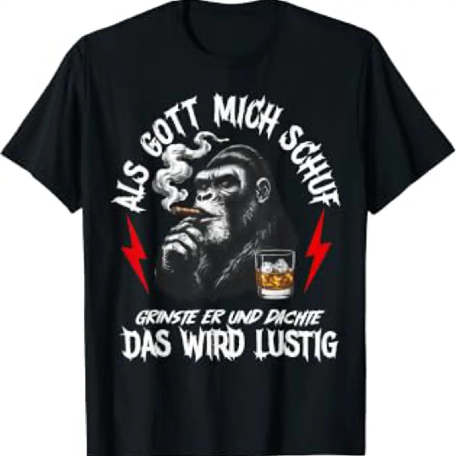 T Shirt with German Text Als Gott Mich Schuf grinste er und dachte Language vintage Washed fashion designer clothes Unisex