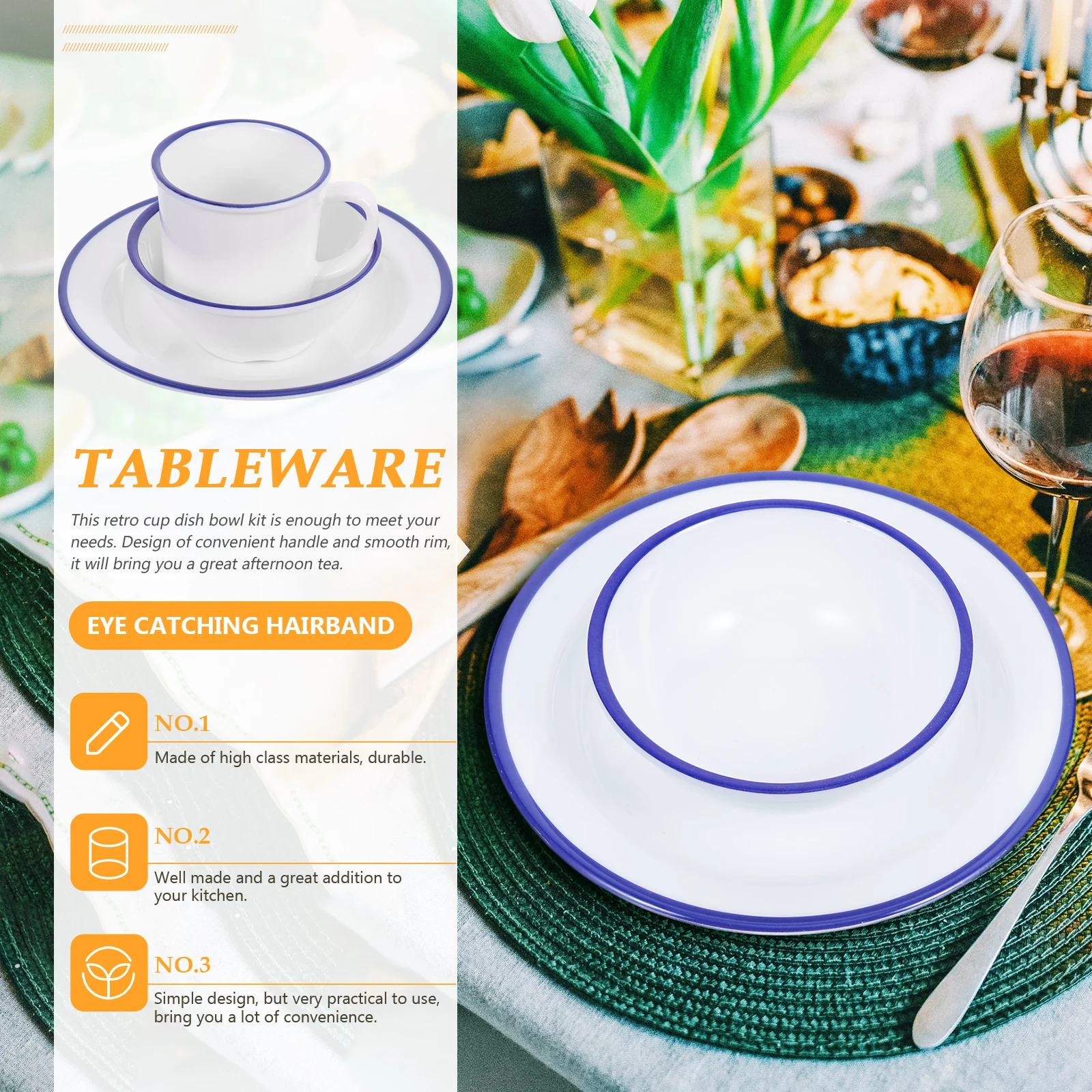 

Dish Set with Cups High Grade Material Home Coffee Shop Melamine Vintage Plates Bowls Kitchen Tableware