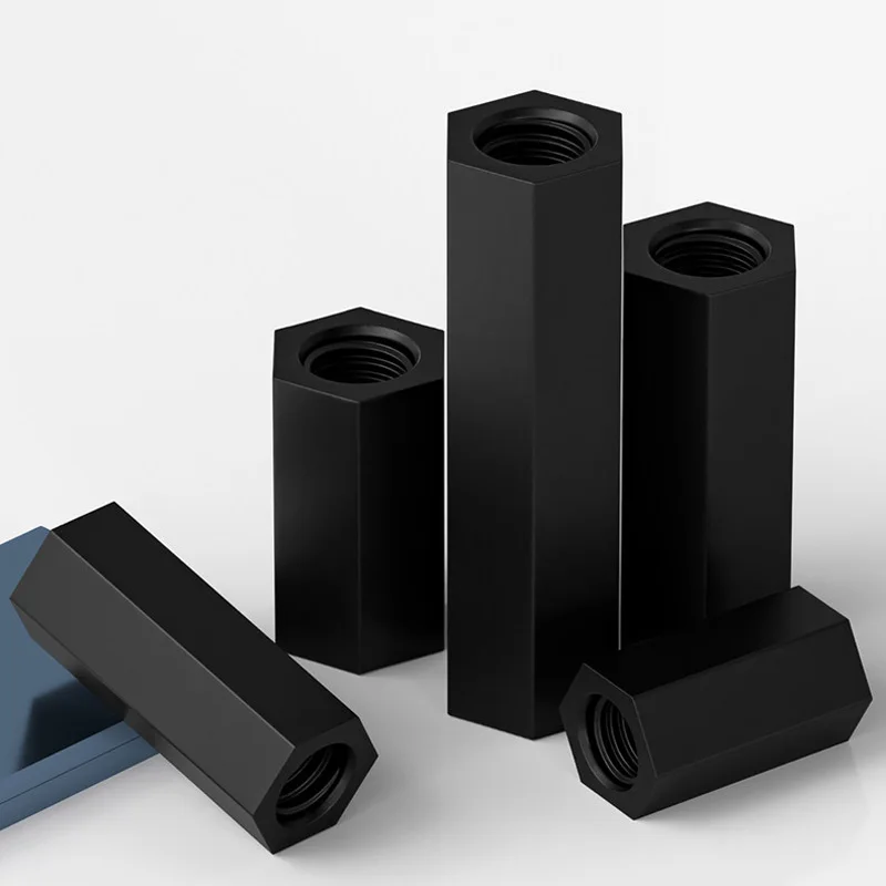 Nylon Flat Head Hexagonal Double-through Screws Black Plastic Support Columns Spacing Columns M2 M3 M4 M5 Hexagonal Extended Nut