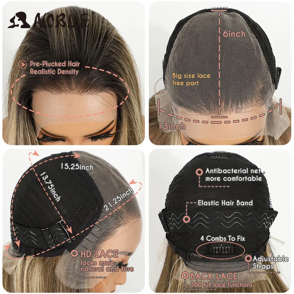 24 Zoll 13x6 Lace Front Perücke Synthetische Perücke Ombre Braun zu Aschblond Glatt Bestseller Schneller Versand Hitzebeständige Klebefreie Perücke – Detail 10