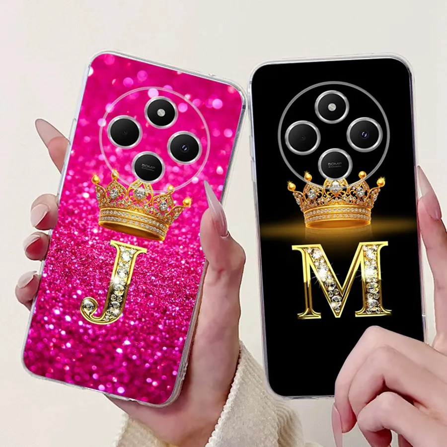 For Xiaomi Redmi 14C 4G  Phone Case Crown Initial Letter Silicone Soft Back Cover For  Redmi14C 14 C Alphabet Coque Capa