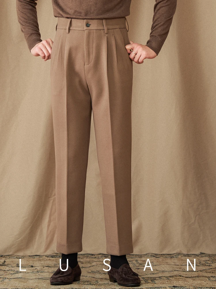 Winter Thickened Scrub Micro Straight Tube Commuter Casual Pants Warm All-match Retro Trendy Men's Pants