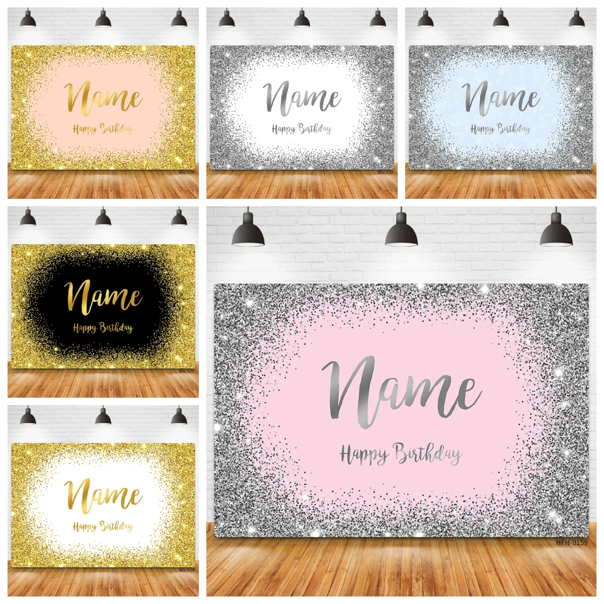 

Custom Name Photo Gold Silver Glitter Birthday Party Banner Backgrounds Baby Shower DIY Birthday Photography Backdrops Photocall