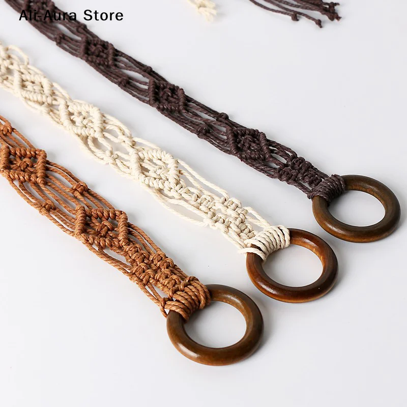 1Pcs Weaving Tassel Waist Rope For Women Versatile Dress Decoration Korean Knotted Thin Waist Rope Wax Thread Knotted Waist Belt
