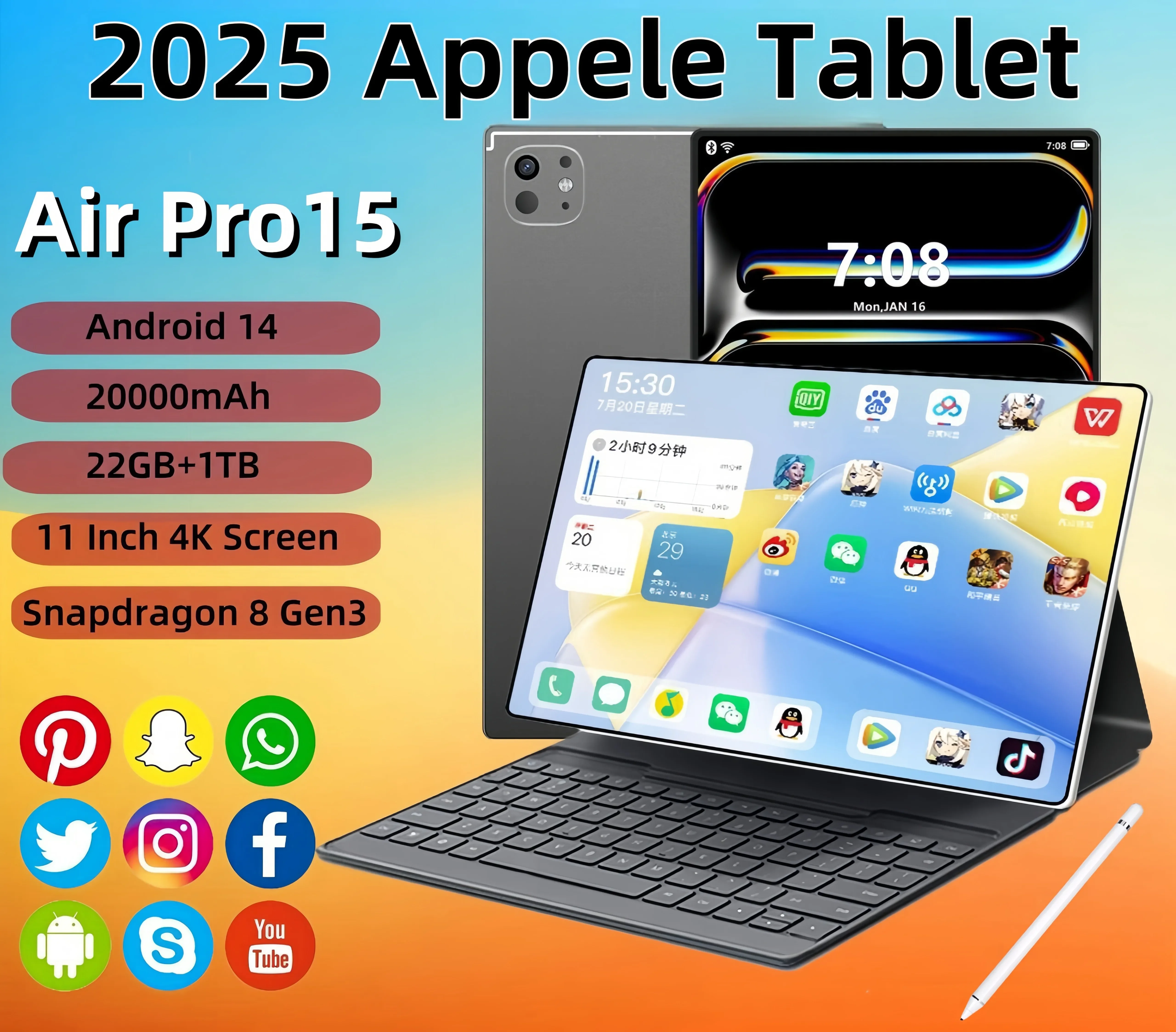

2025 Global Edition New Original Air Pro15 Tablet 11inch Android 14 22GB+2T 20000mAh 5G Dual Card Call Bluetooth WiFi GPS Tablet