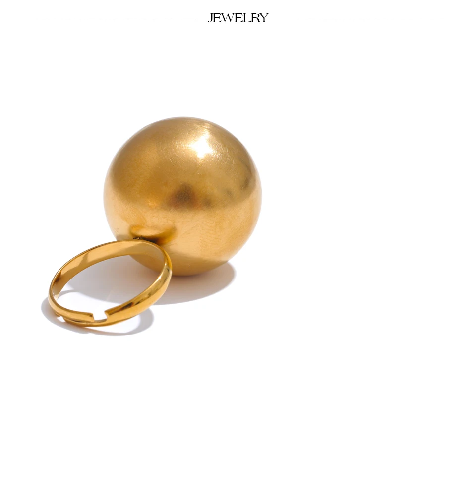 Yhpup Stilvoller, einzigartiger Edelstahl-Ring, 26 mm, große Kugel, verstellbar, 18 Karat Goldfarbe, wasserdicht, personalisierter Fingerschmuck, Geschenk – Detail 8